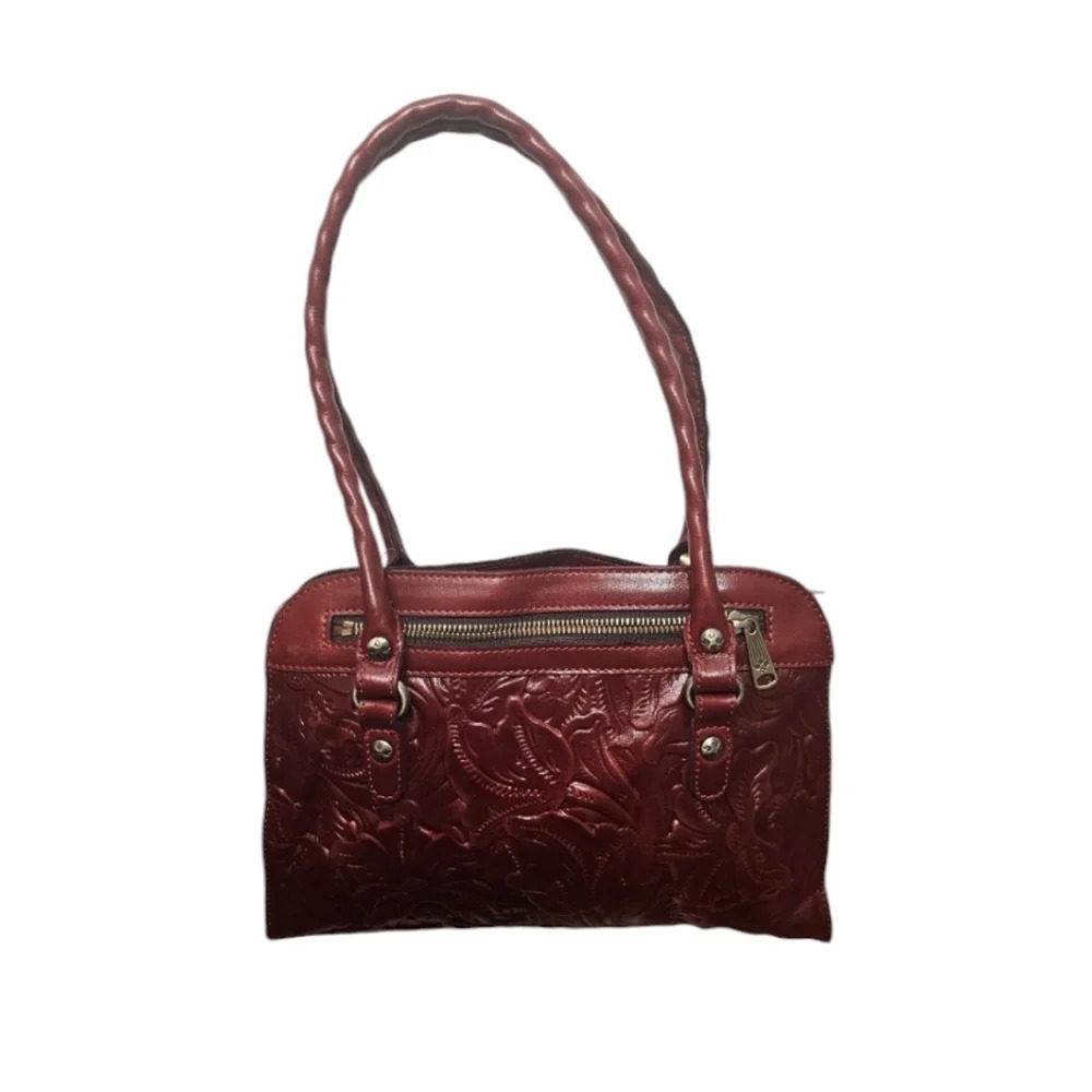 Patricia Nash Burgundy Embossed Leather Satchel